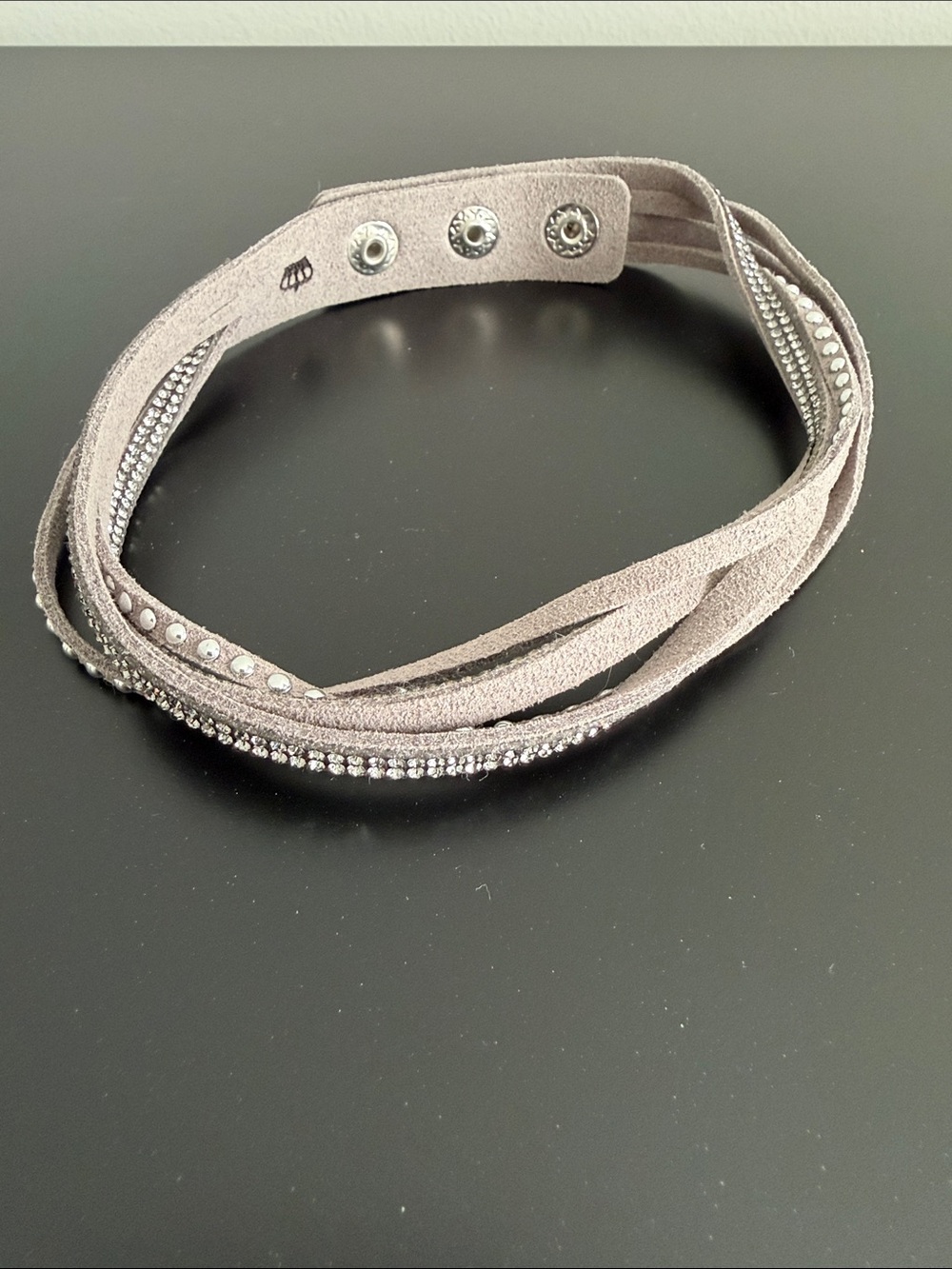 Premier Designs Rhinestone Wrap Bracelet/Choker Necklace- Taupe Suede